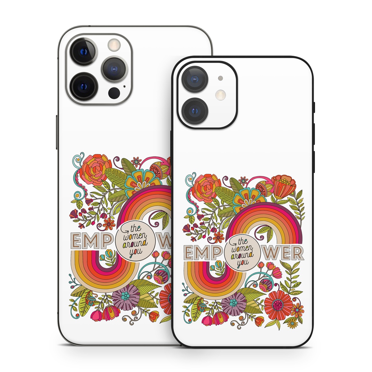 iPhone 12 Series Skin design of Botany, Flower, Font, Creative arts, Petal, Circle, Pattern, Art, Visual arts, Floral design, with white, red, yellow, orange, green, blue colors
