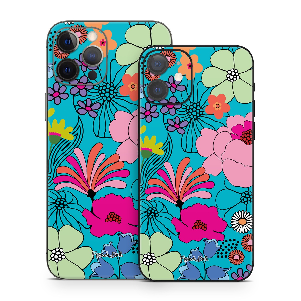iPhone 12 Series Skin design of Flower, Green, Azure, Nature, Botany, Petal, Blue, Textile, Pink, Art, with blue, pink, yellow, orange, red, purple, green colors