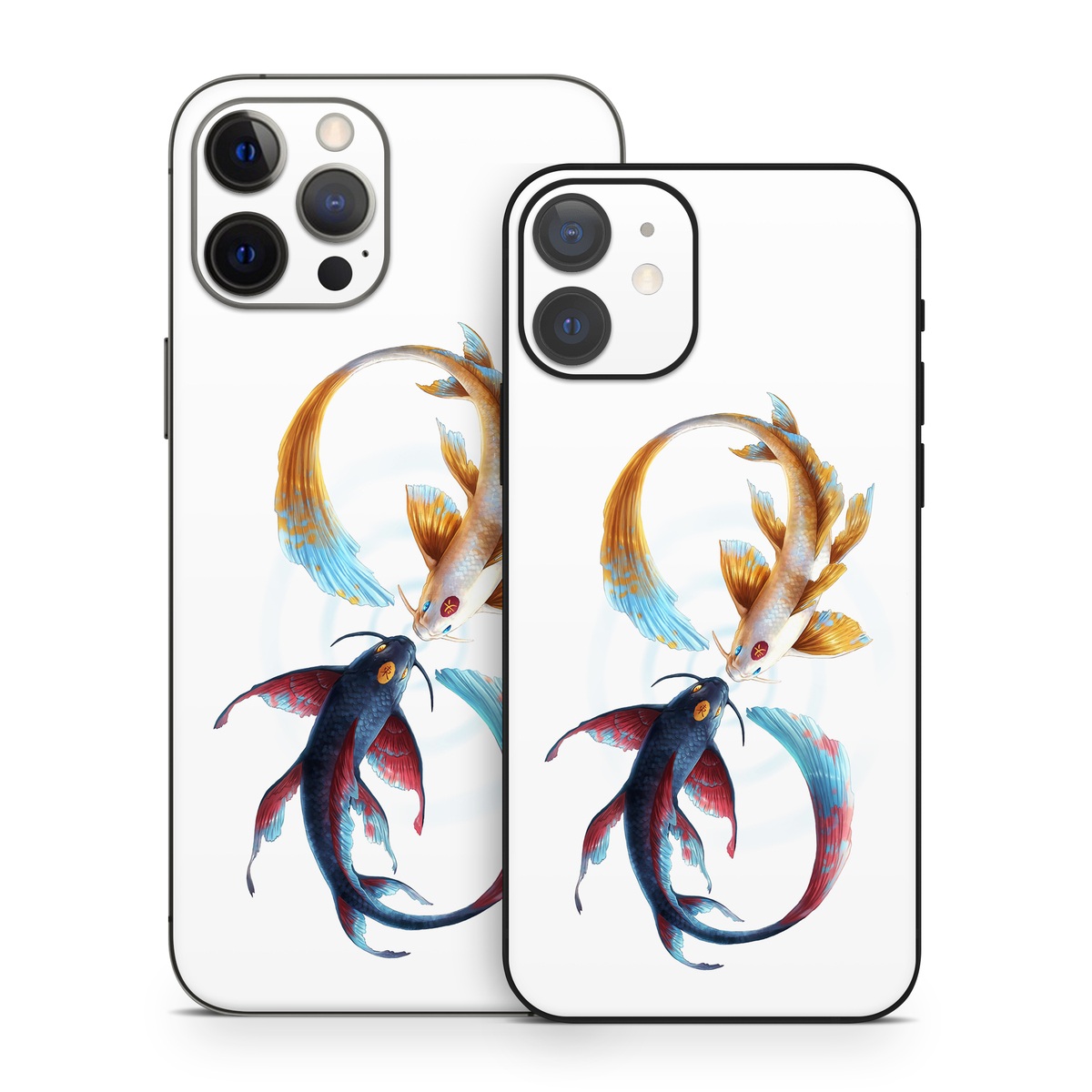 iPhone 12 Series Skin design of Marine invertebrates, Art, Wing, Feather, Tree, Beak, Electric blue, Fish, Natural material, Painting, with white, black, yellow, orange, red, blue colors