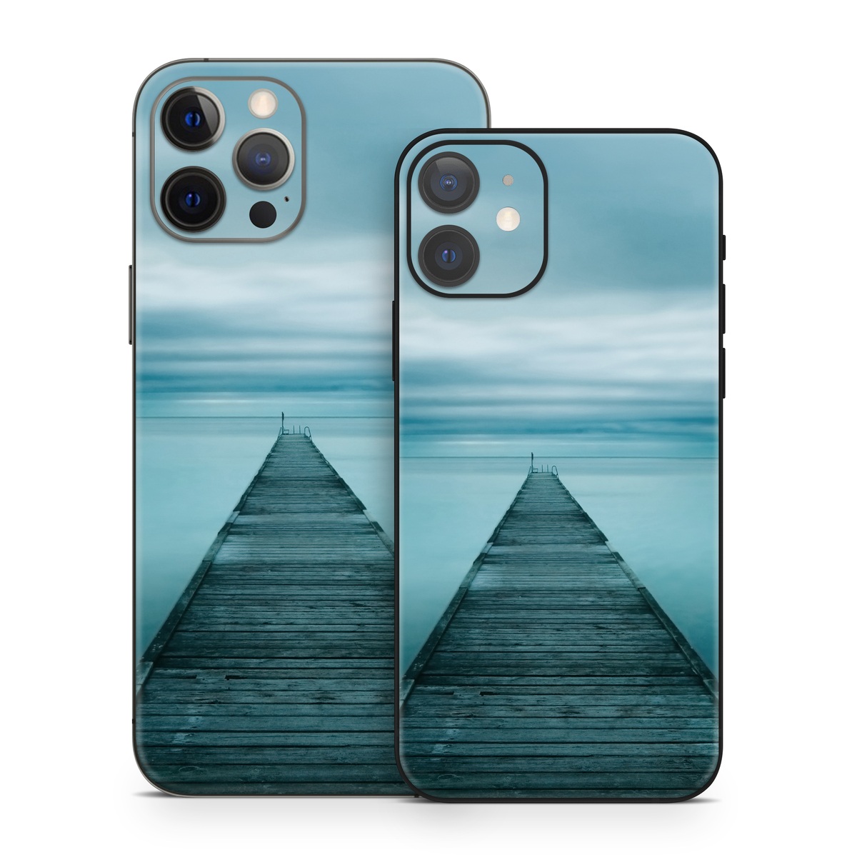 iPhone 12 Series Skin design of Sea, Water, Horizon, Sky, Blue, Ocean, Daytime, Calm, Fixed link, Symmetry, with black, blue, gray colors