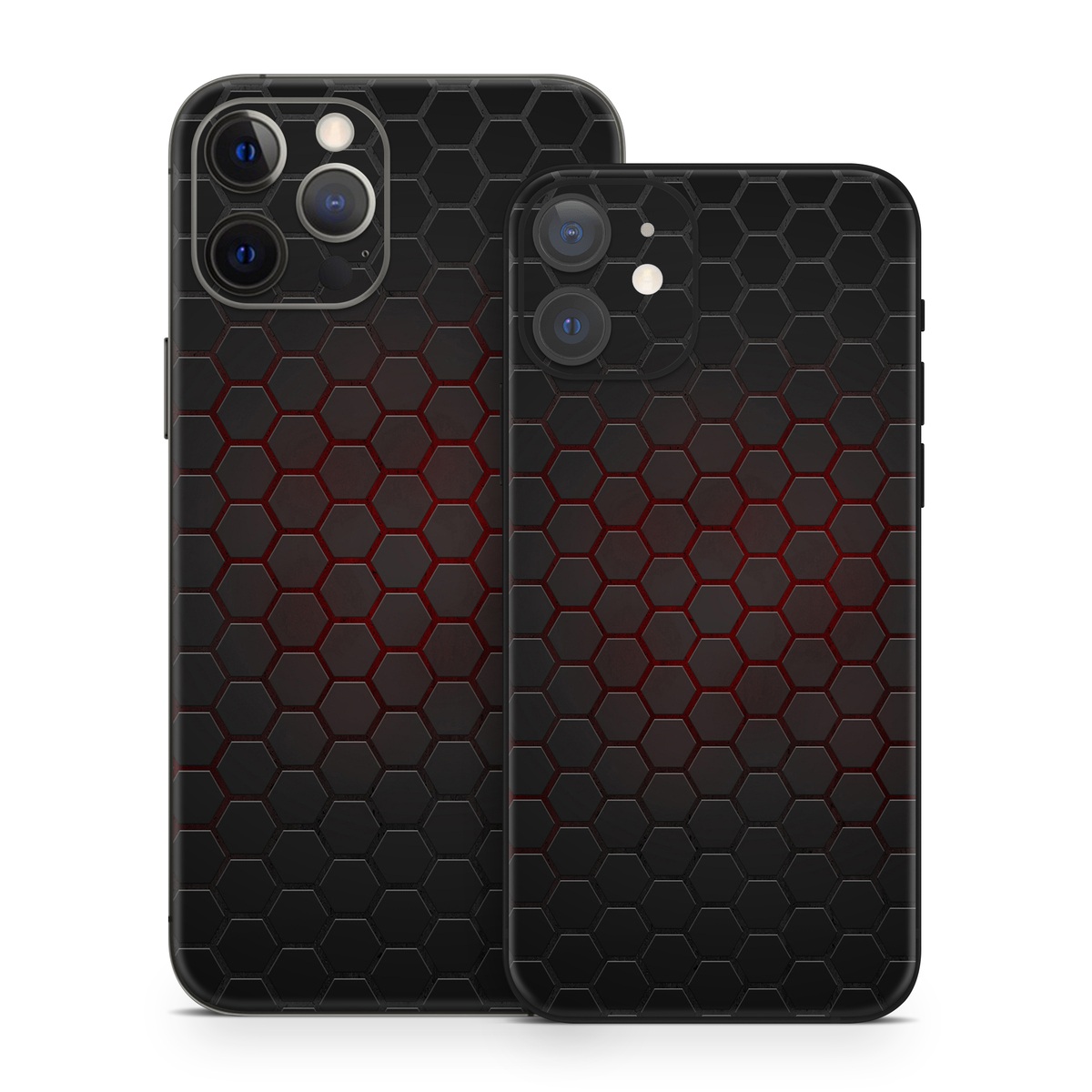 iPhone 12 Series Skin design of Black, Pattern, Metal, Design, Mesh, Carbon, Space, Wallpaper, with black, red colors