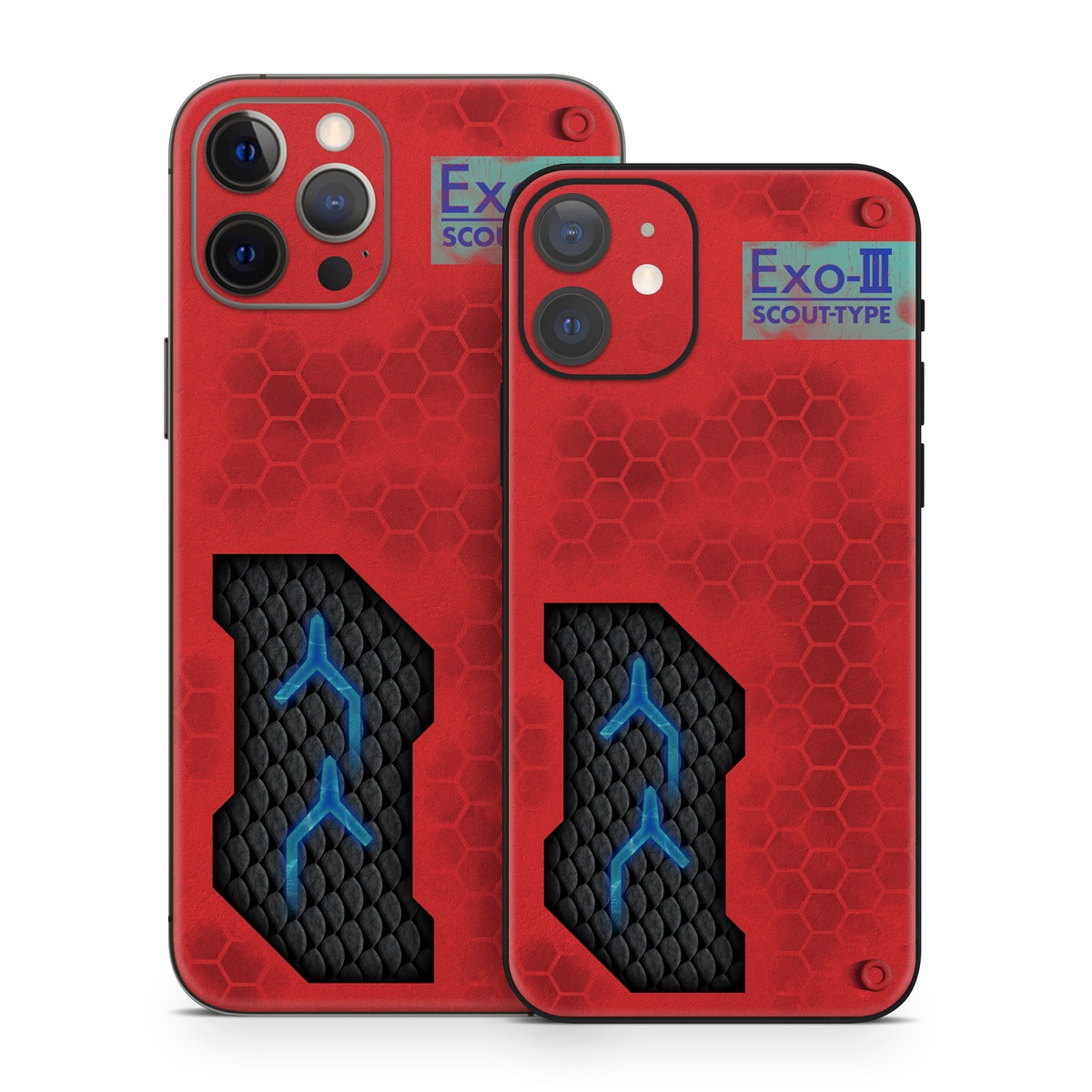 iPhone 12 Skin design with red, black, blue colors