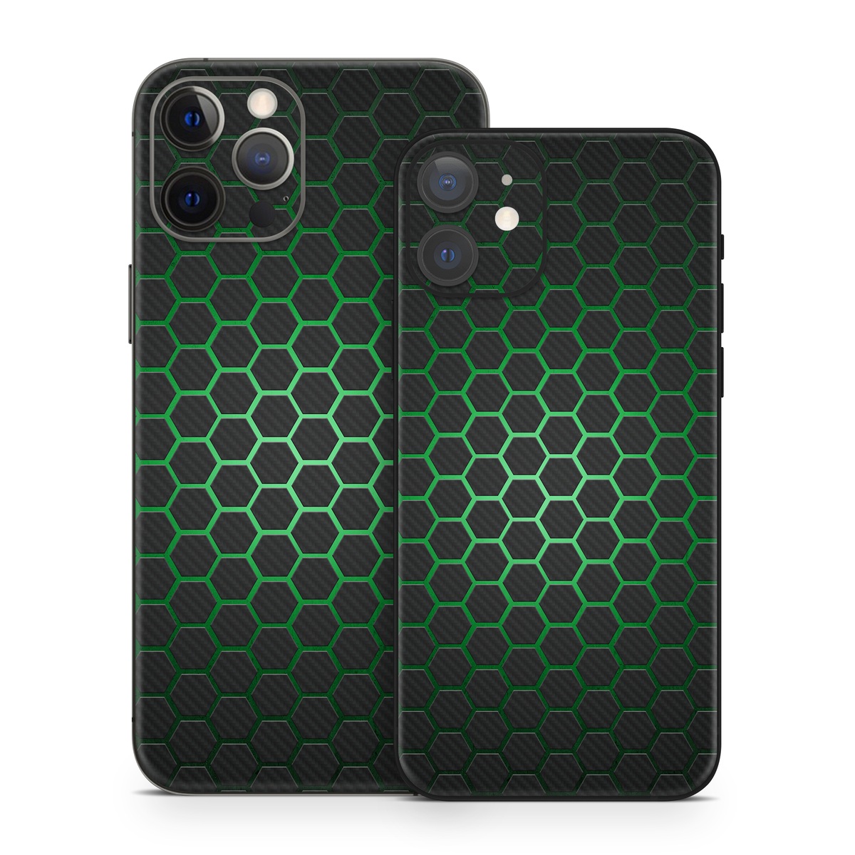 iPhone 12 Series Skin design of Pattern, Metal, Design, Carbon, Space, Circle, with black, gray, green colors
