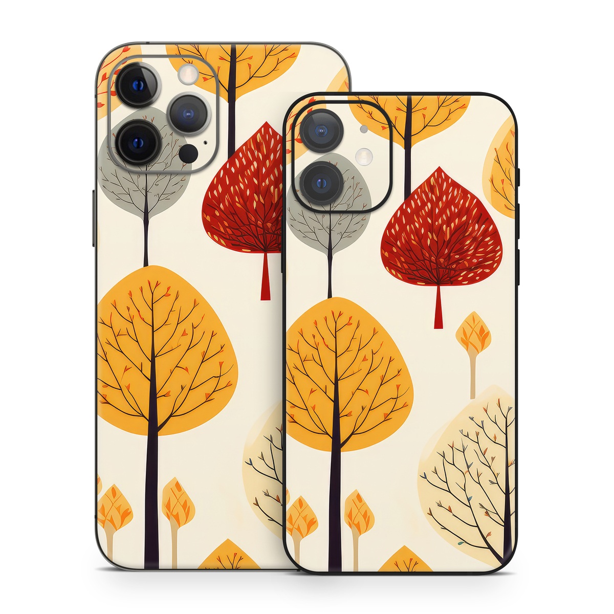iPhone 12 Series Skin design of Plant, Leaf, Botany, Nature, Organism, Yellow, Tree, Woody plant, Terrestrial plant, Adaptation, with yellow, orange, red, black, brown colors