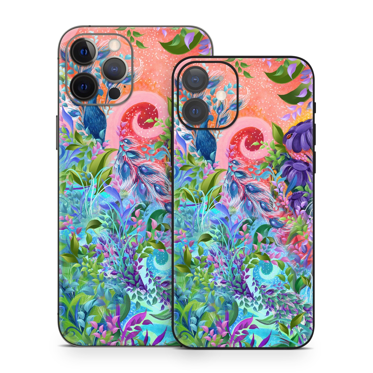 iPhone 12 Series Skin design of Psychedelic art, Painting, Art, Acrylic paint, Pattern, Modern art, Visual arts, Textile, Design, Organism, with gray, blue, green, pink colors