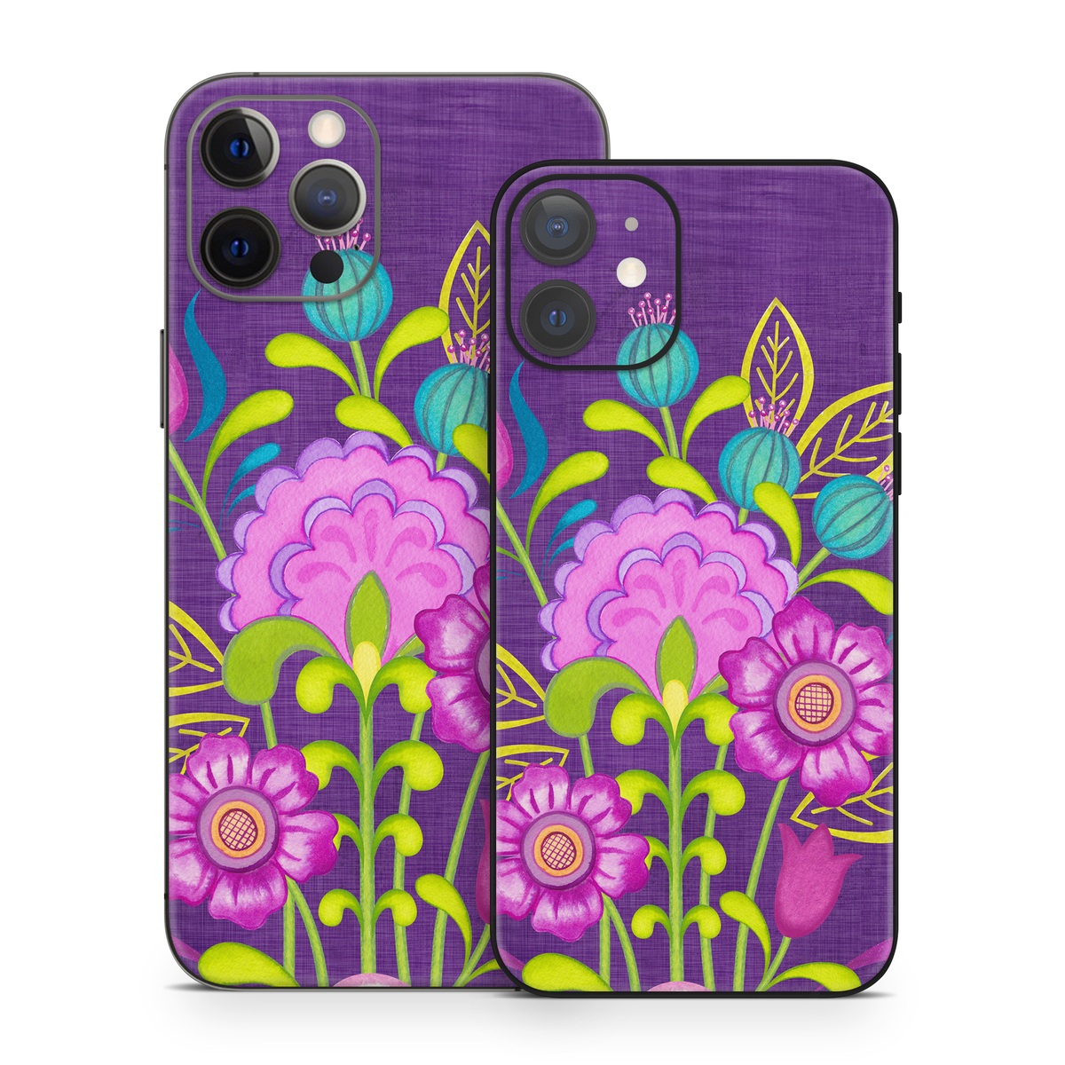 iPhone 12 Series Skin design of Flower, Pattern, Plant, Violet, Botany, Visual arts, Design, Floral design, Art, Magenta, with blue, purple, green, gray, red colors