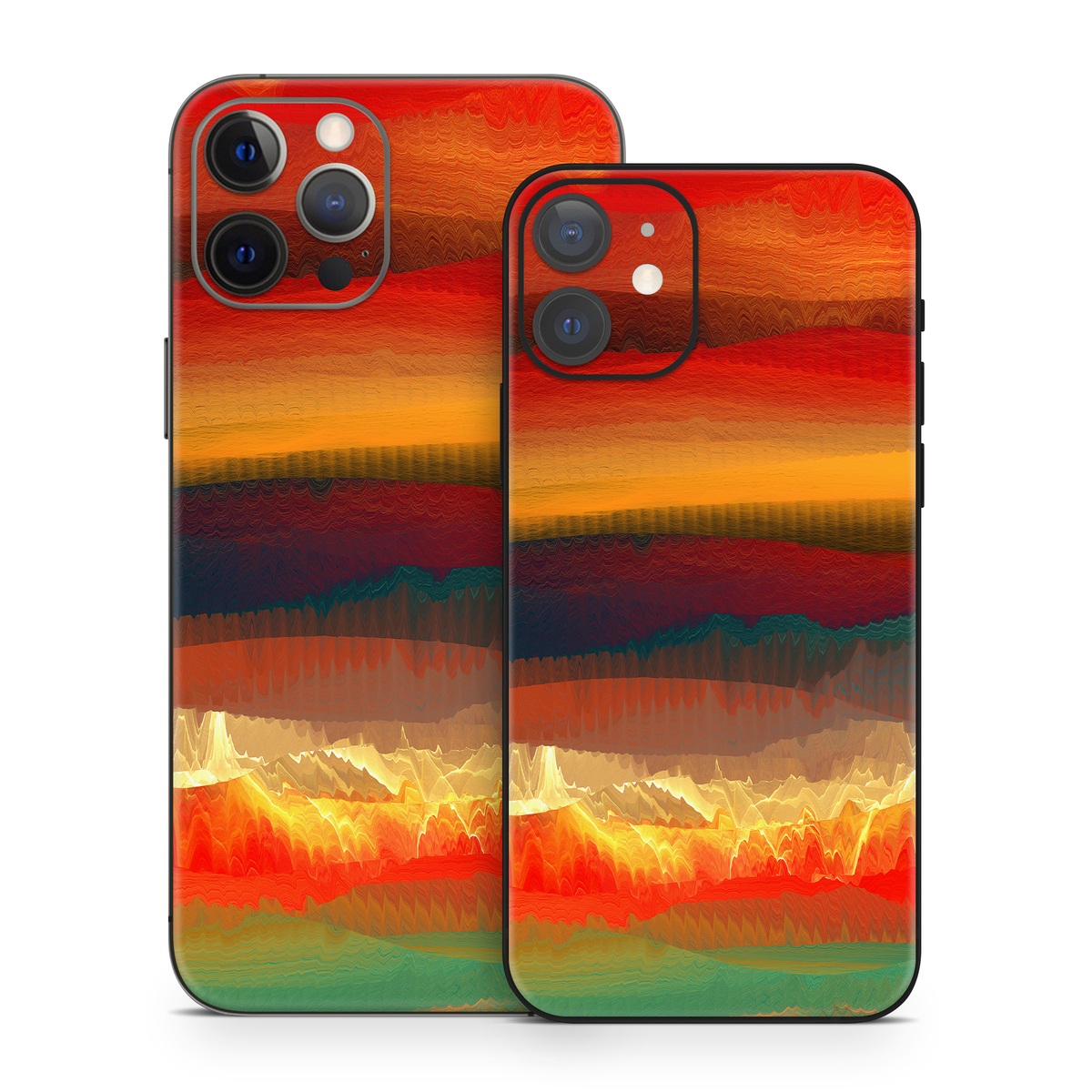 iPhone 12 Series Skin design of Sky, Red, Horizon, Afterglow, Orange, Painting, Acrylic paint, Watercolor paint, Sunset, Geological phenomenon, with red, blue, green, yellow, orange, white colors