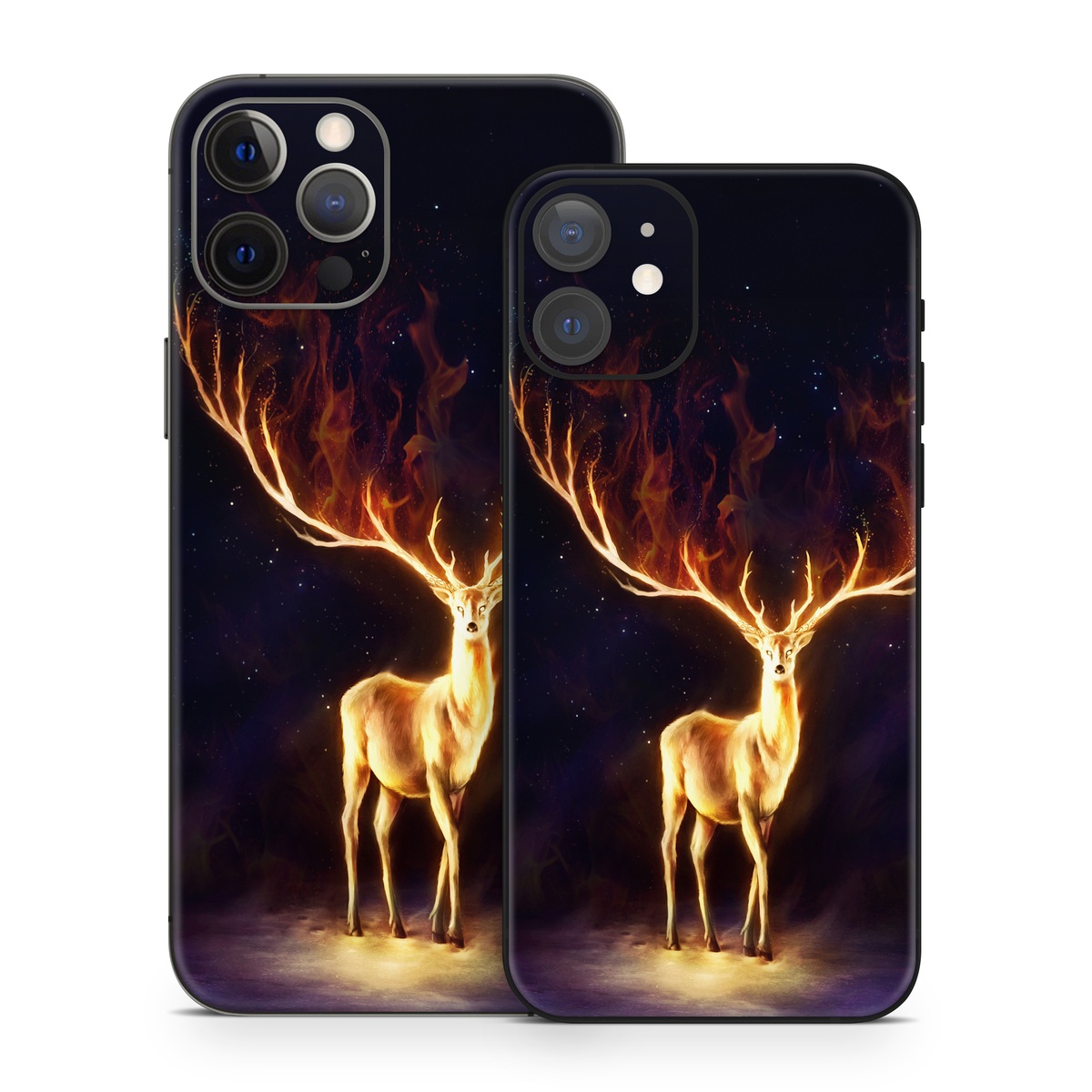 iPhone 12 Series Skin design of Plant, Tree, Organism, Entertainment, Fawn, Art, Heat, Performing arts, Landscape, Sky, with black, yellow, red, orange, purple colors