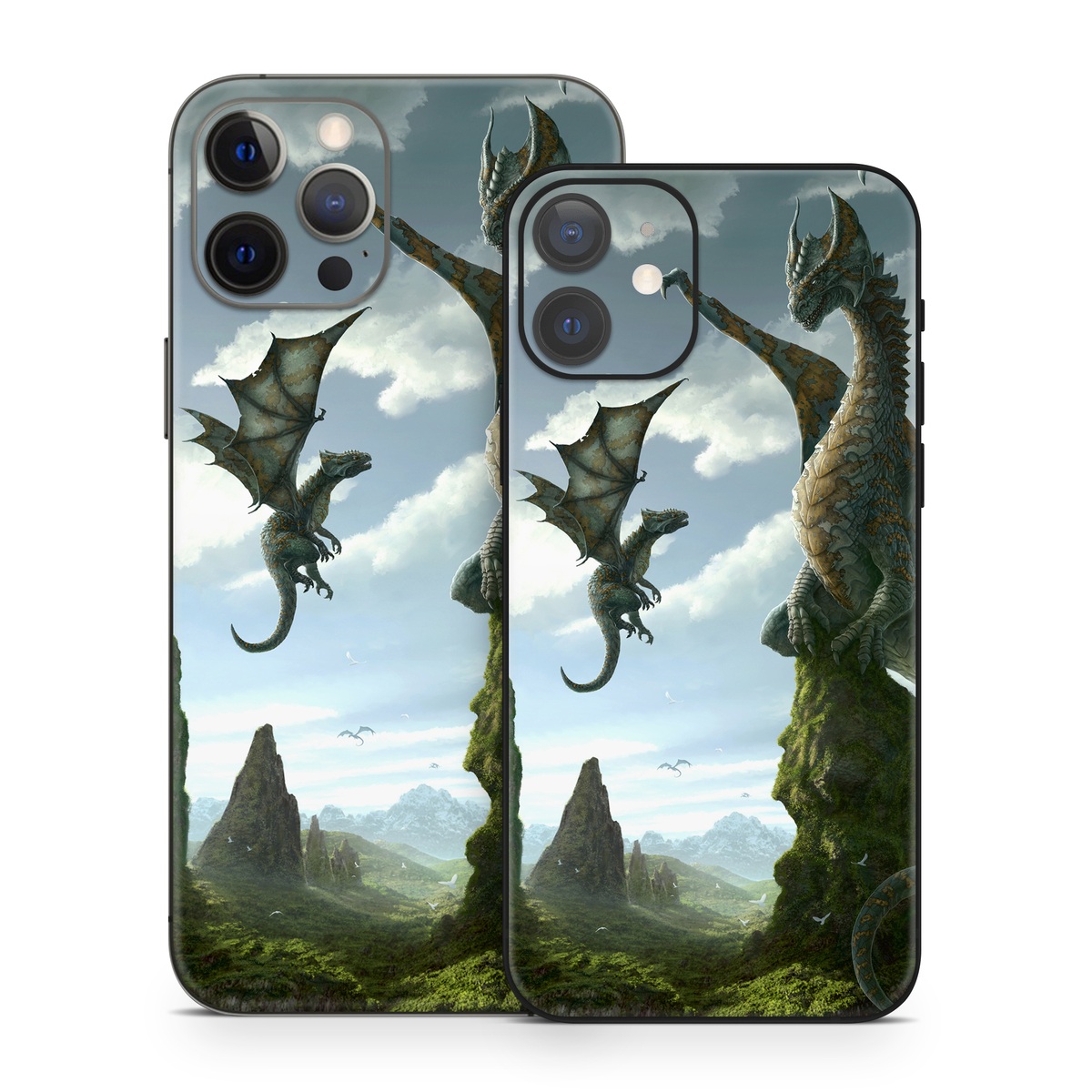 iPhone 12 Series Skin design of Dragon, Cg artwork, Fictional character, Mythical creature, Mythology, Extinction, Cryptid, Illustration, Games, Massively multiplayer online role-playing game, with black, gray, blue, white, purple colors