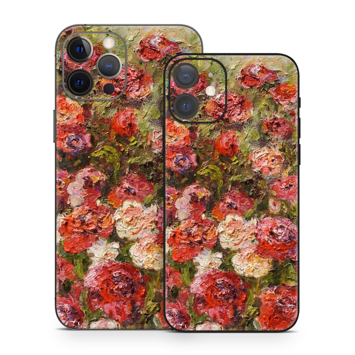 iPhone 12 Series Skin design of Flower, Garden roses, Rose, Plant, Floribunda, Flowering plant, Rosa × centifolia, Rose family, Botany, Petal, with red, black, green, gray colors