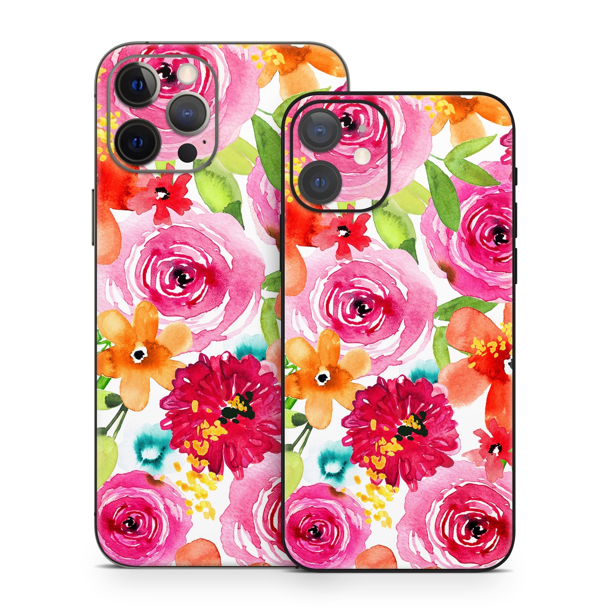 iPhone 12 Series Skin design of Flower, Cut flowers, Floral design, Plant, Pink, Bouquet, Petal, Flower Arranging, Artificial flower, Clip art, with pink, red, green, orange, yellow, blue, white colors
