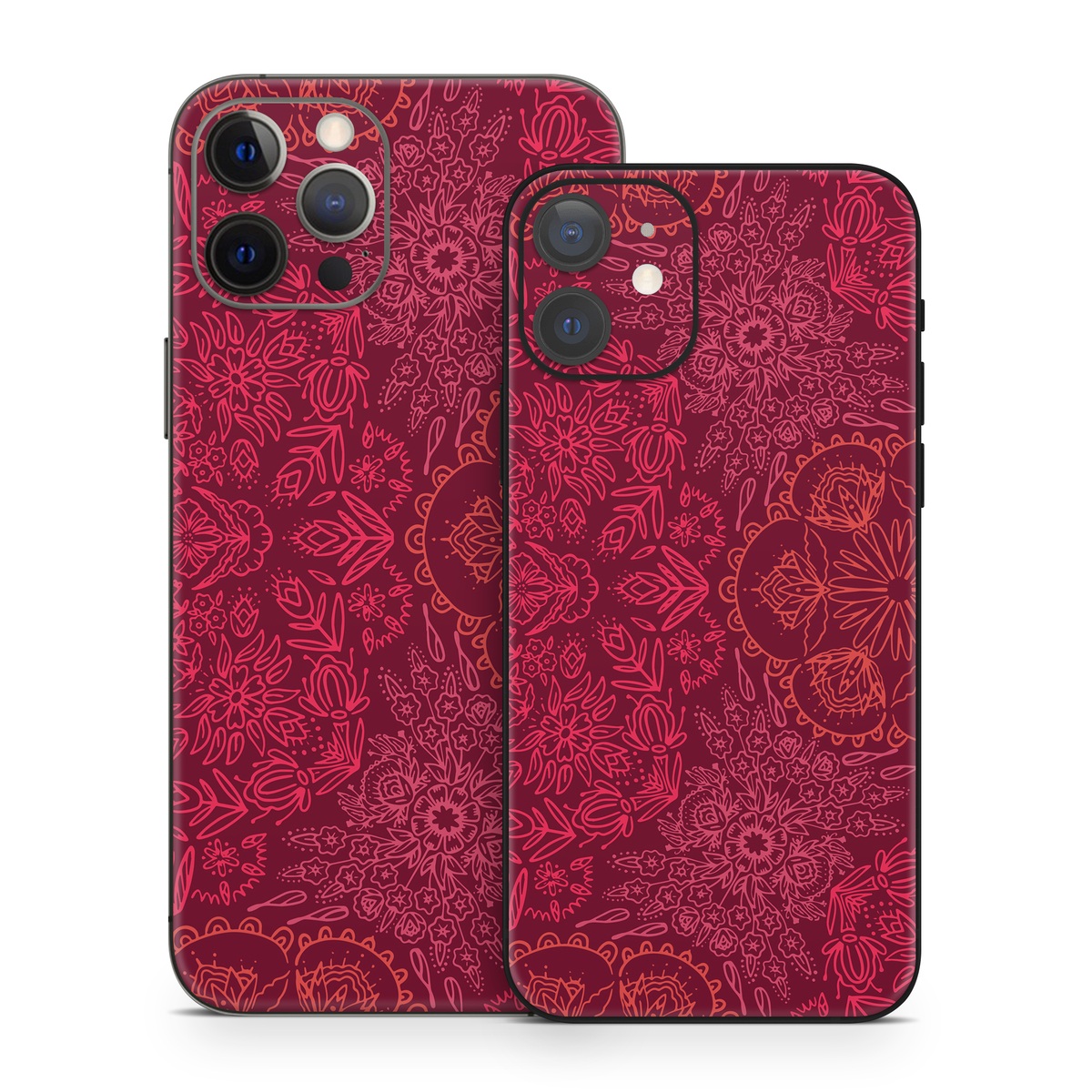 iPhone 12 Series Skin design of Red, Pattern, Pink, Magenta, Purple, Maroon, Violet, Textile, Design, Wallpaper, with red, black colors