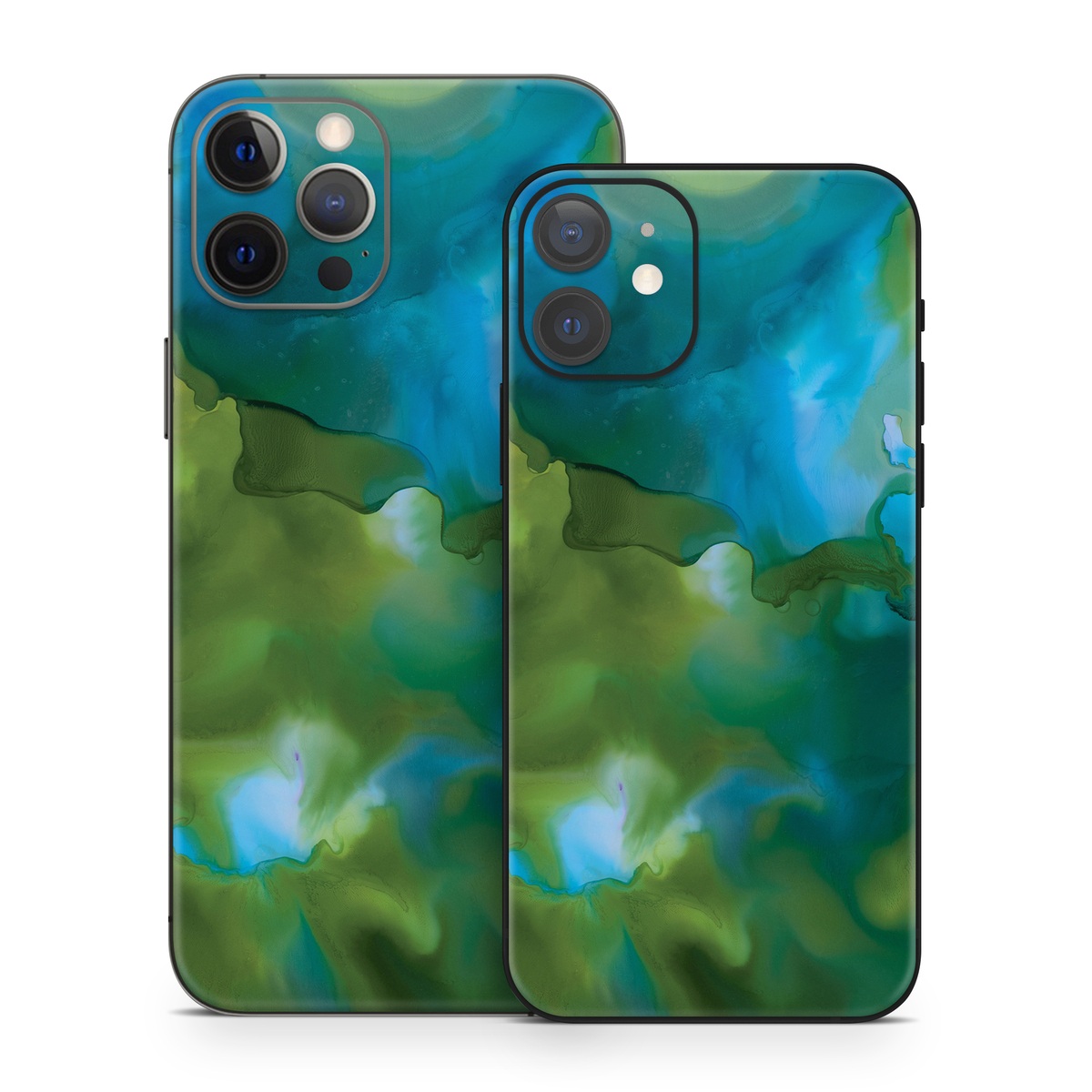 iPhone 12 Series Skin design of Aqua, Blue, Green, Painting, Turquoise, Teal, Water, Acrylic paint, Art, Organism, with blue, green colors