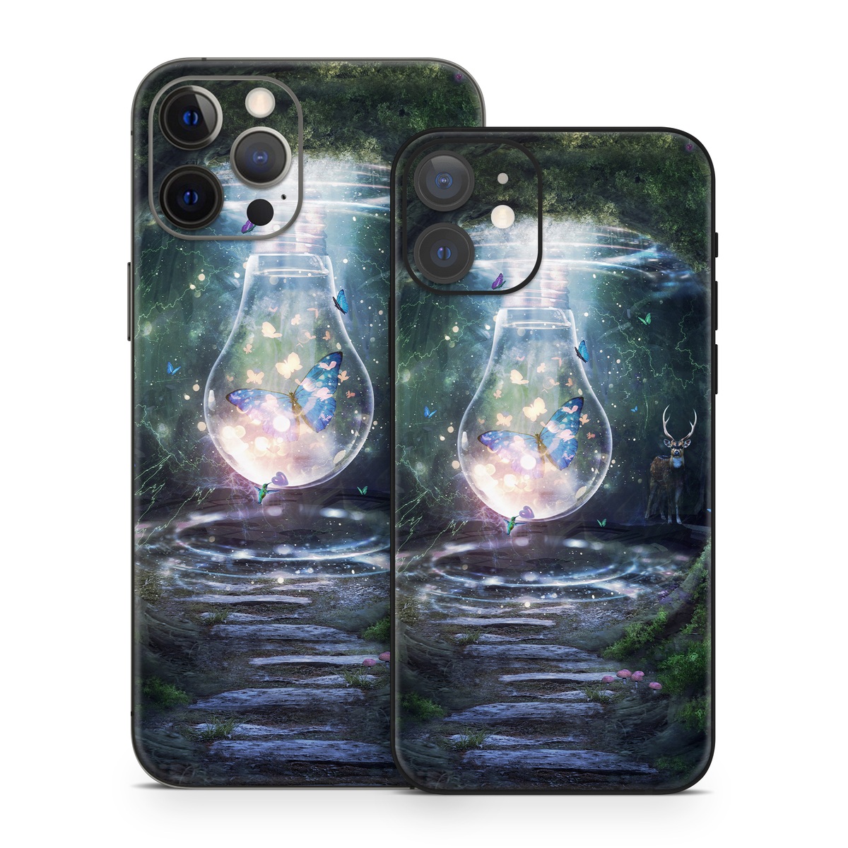 iPhone 12 Series Skin design of Nature, Green, Darkness, Natural environment, Light, Infrastructure, Tunnel, Tree, Forest, Art, with white, black, brown, green, blue, yellow colors