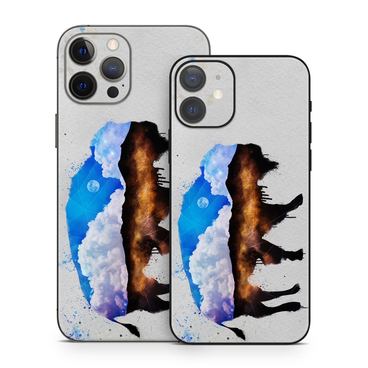 iPhone 12 Series Skin design of Watercolor paint, Illustration, Art, Water, Painting, Sky, Paint, Acrylic paint, Drawing, Visual arts, with gray, blue, white, black, yellow, orange colors