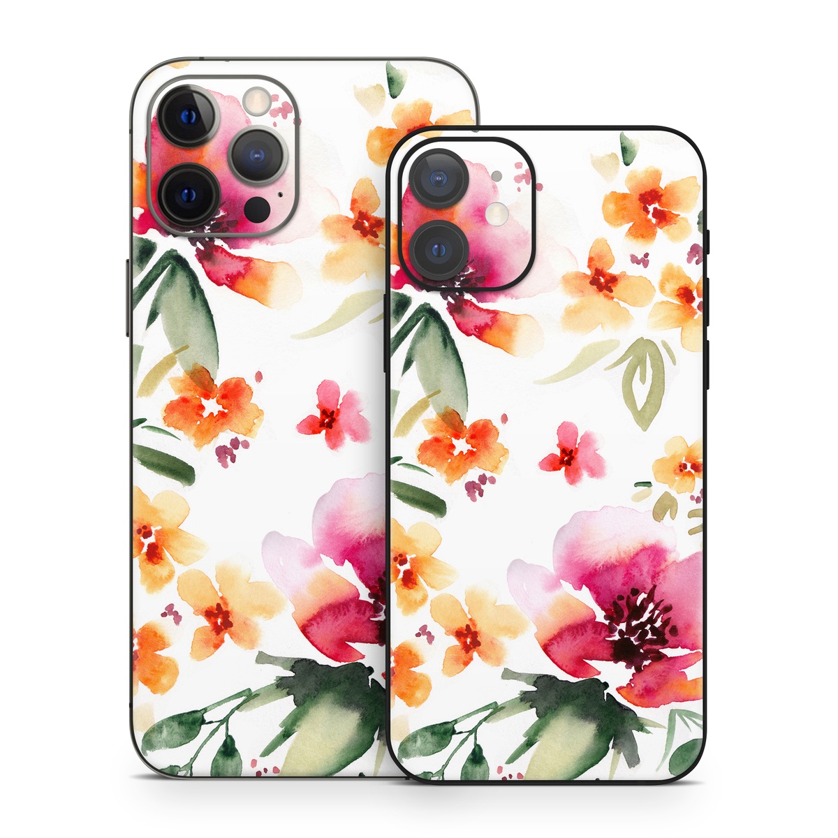 iPhone 12 Series Skin design of Flower, Floral design, Pink, Pattern, Petal, Plant, Botany, Design, Wildflower, Clip art, with white, pink, red, orange, green colors