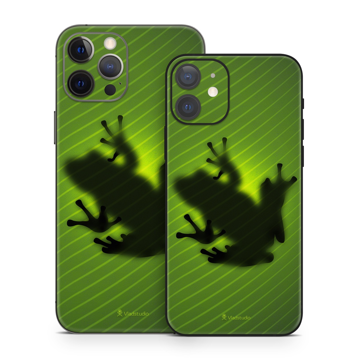 iPhone 12 Series Skin design of Green, Frog, Tree frog, Amphibian, Shadow, Silhouette, Macro photography, Illustration, with green, black colors