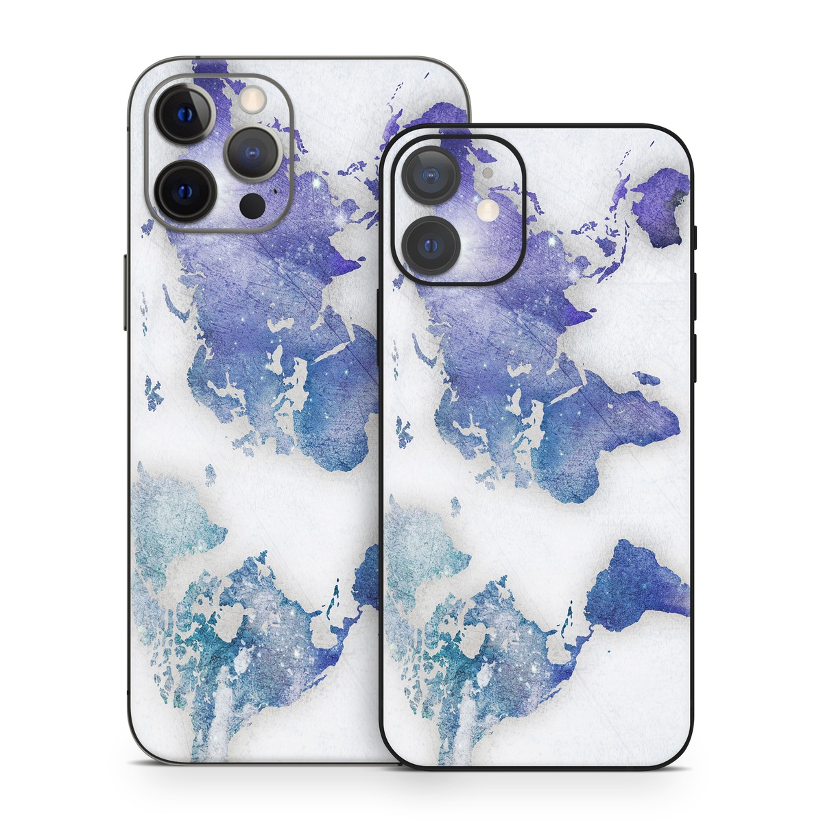 iPhone 12 Series Skin design of World, Map, Watercolor paint, Illustration, with white, blue, purple colors