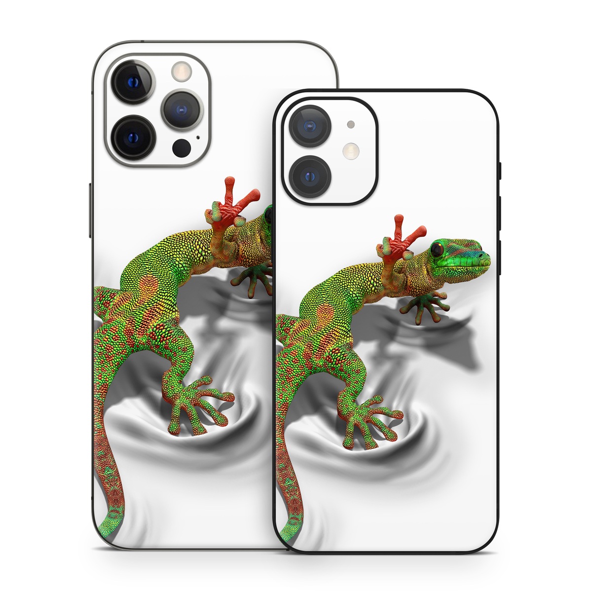 iPhone 12 Series Skin design of Lizard, Reptile, Gecko, Scaled reptile, Green, Iguania, Animal figure, Wall lizard, Fictional character, Iguanidae, with white, gray, black, red, green colors