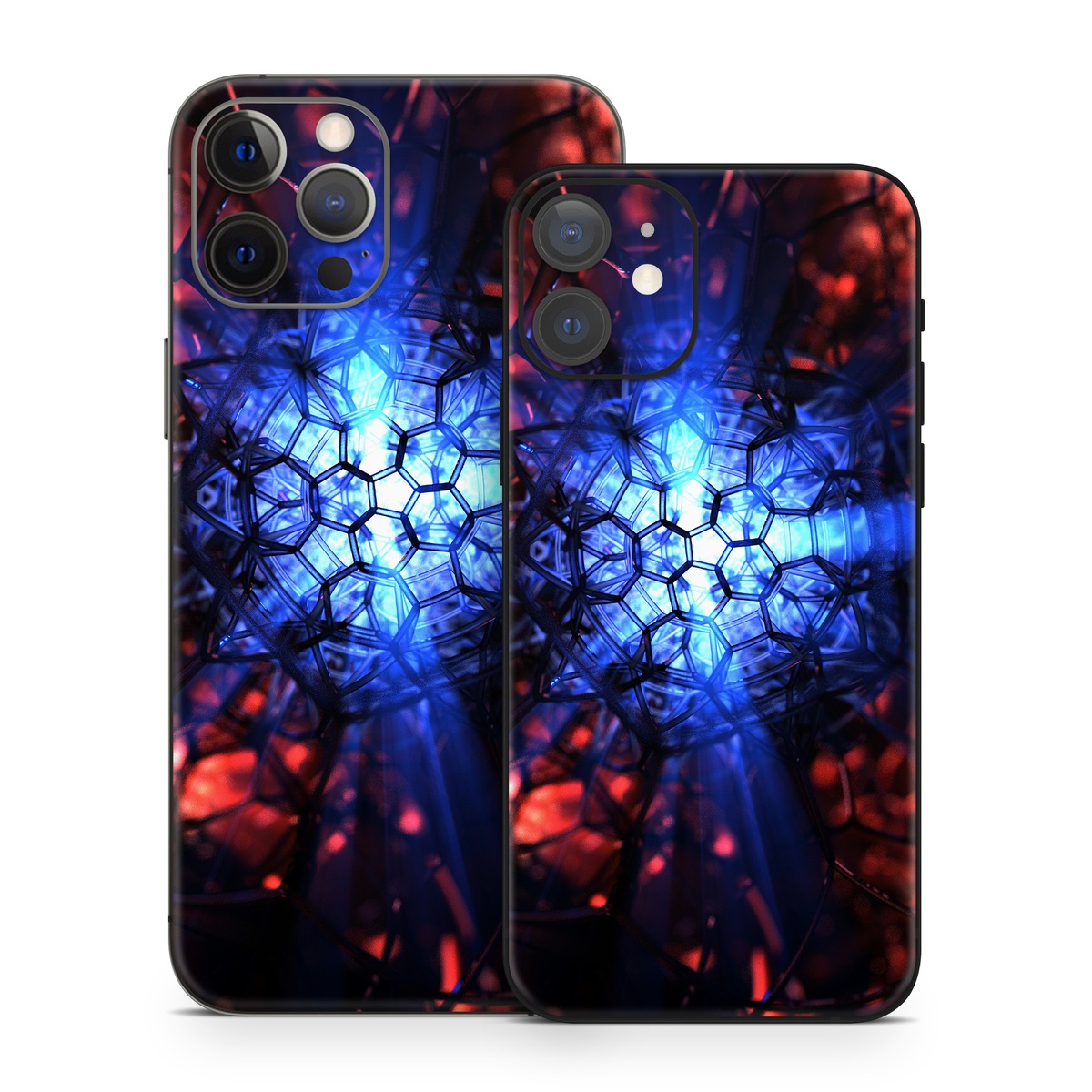 iPhone 12 Series Skin design of Blue, Fractal art, Red, Light, Pattern, Lighting, Art, Kaleidoscope, Design, Psychedelic art, with black, blue, red colors