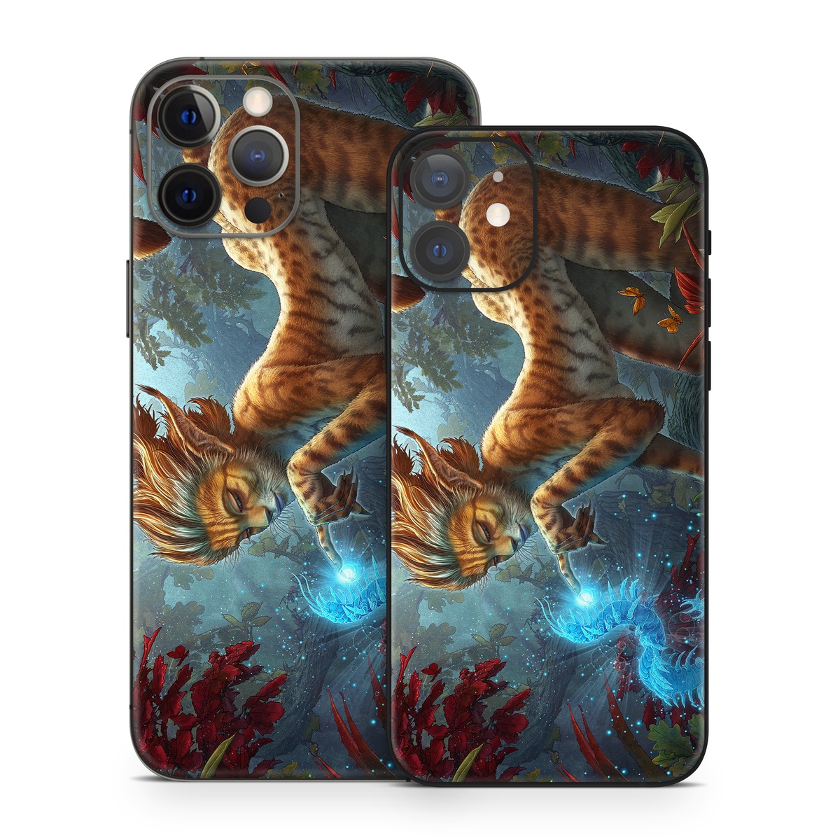 iPhone 12 Series Skin design of Fictional character, Mythology, Illustration, Cg artwork, Sky, Organism, Dragon, Felidae, Mythical creature, Art, with yellow, red, black, green, blue colors