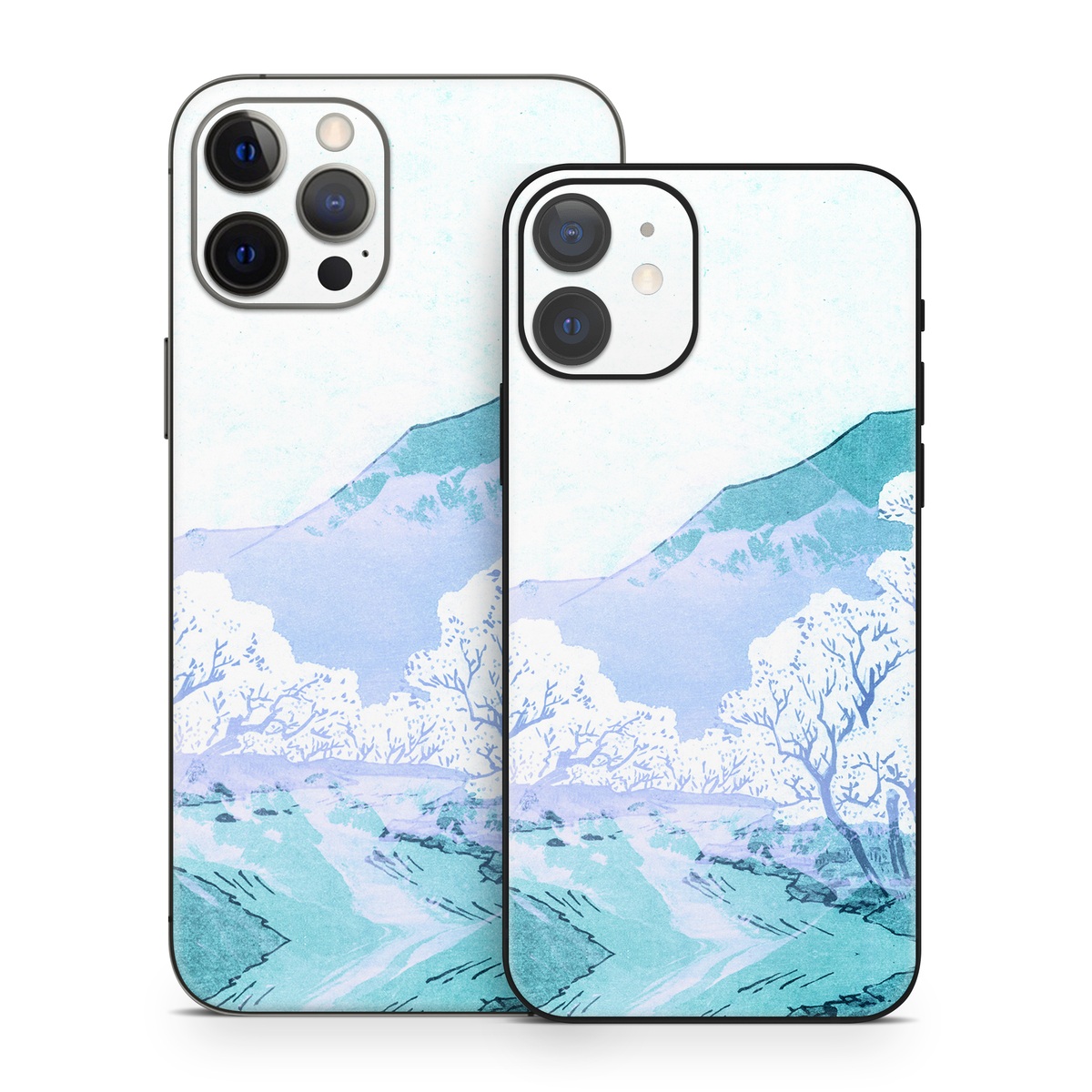 iPhone 12 Series Skin design of Polar ice cap, Mountainous landforms, Glacial landform, Natural landscape, Mountain, Glacial lake, Glacier, Ice cap, Ice, Water, with white, blue, black colors