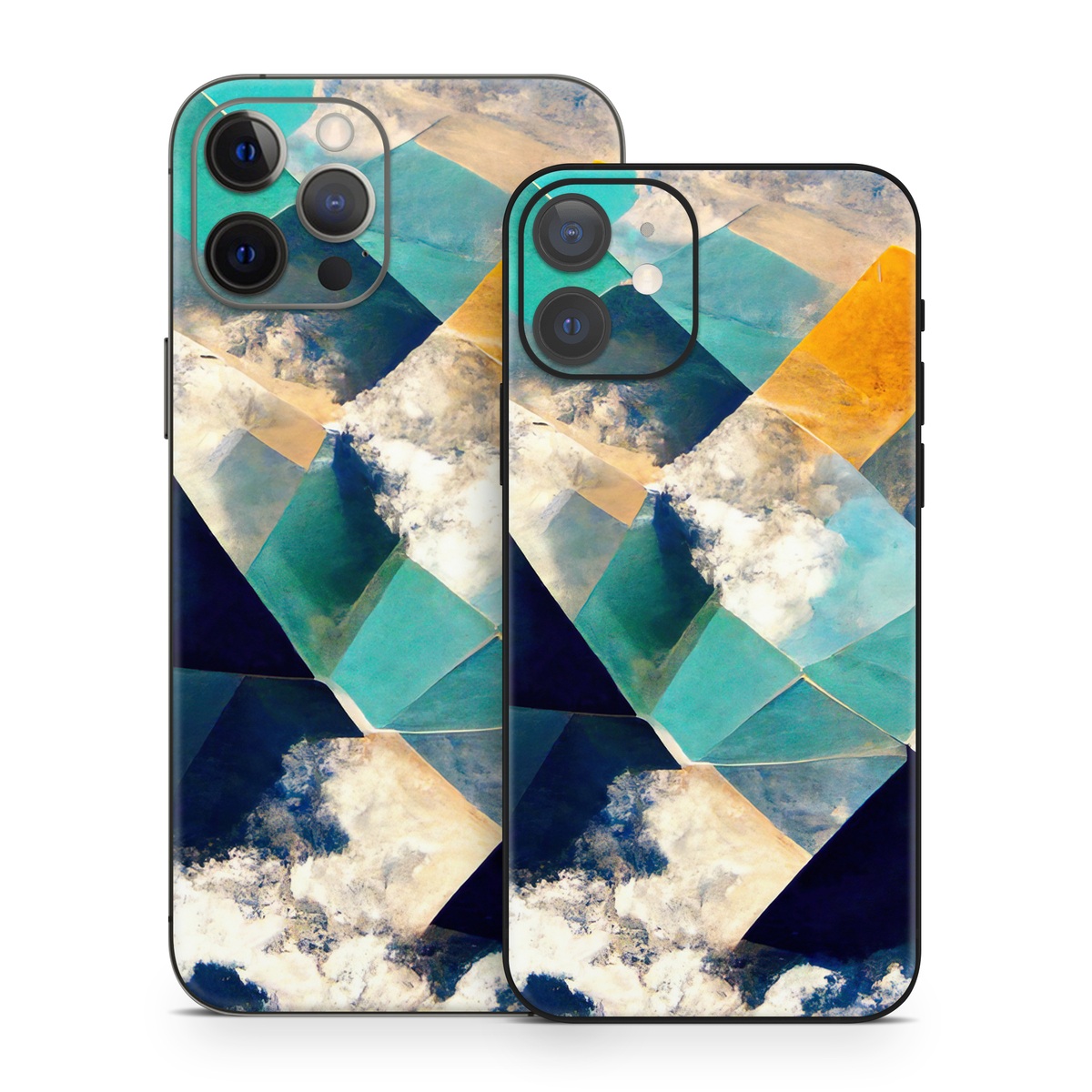 iPhone 12 Series Skin design of Daytime, World, Nature, Blue, Azure, Green, Triangle, Rectangle, Architecture, Art, with blue, yellow, white, green colors