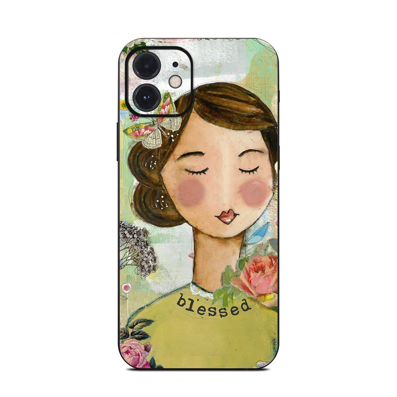 iPhone 12 Series Skin design of Illustration, Cheek, Art, Watercolor paint, Retro style, Painting, Plant, Flower, Fashion illustration, Fictional character, with pink, green, yellow, white, red, blue colors