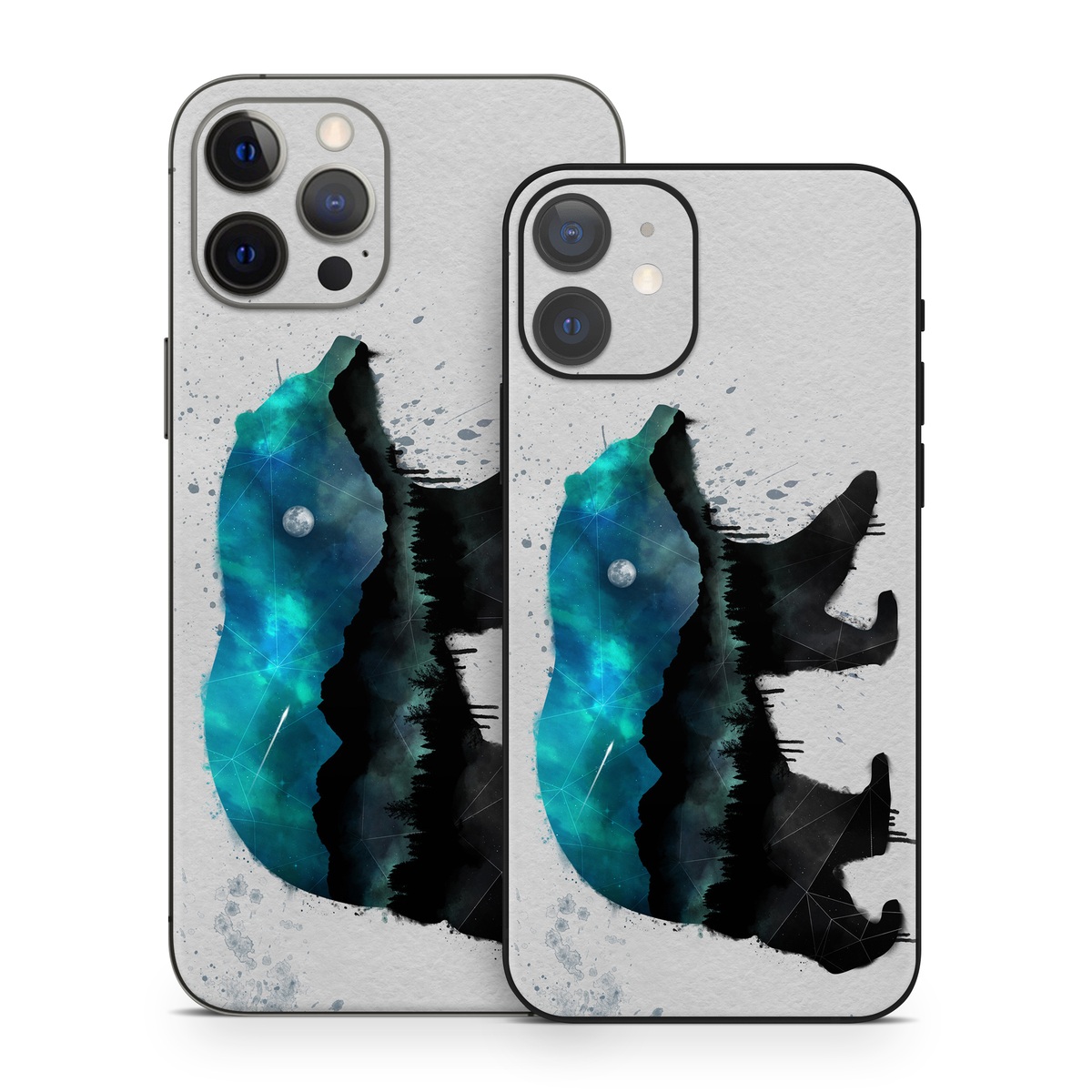 iPhone 12 Series Skin design of Bear, Illustration, Grizzly bear, Art, Watercolor paint, Snout, Carnivore, Graphic design, Space, Polar bear, with gray, black, white, green, blue colors