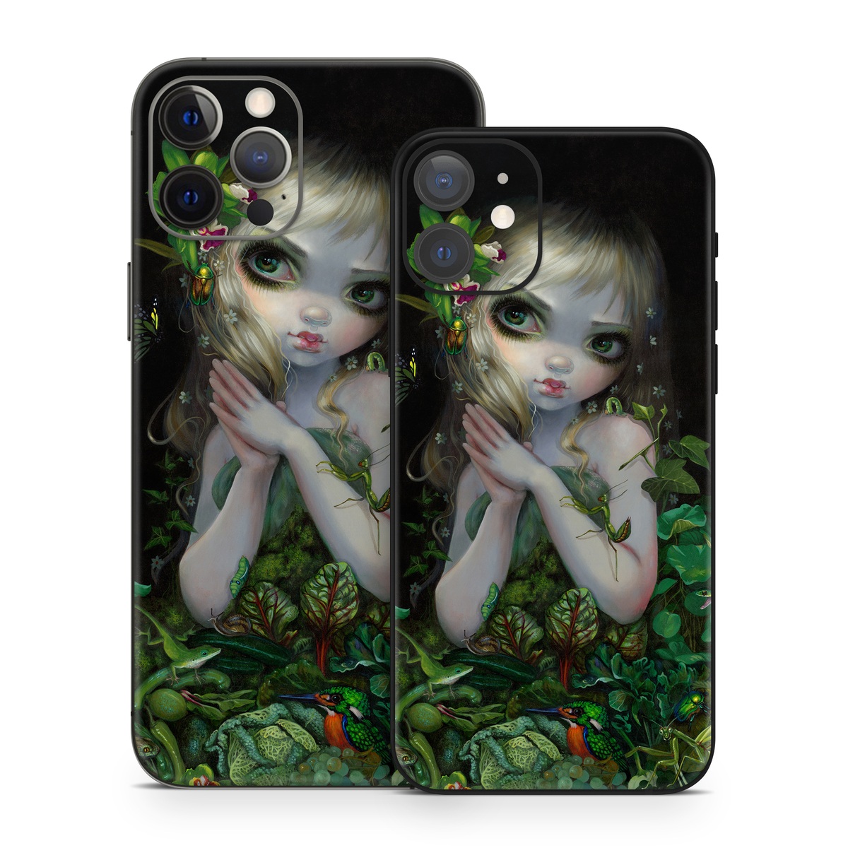 iPhone 12 Series Skin design of Green, Doll, Fictional character, Lip, Plant, Supervillain, Flower, Illustration, Ivy, Fawn, with black, white, green, red colors