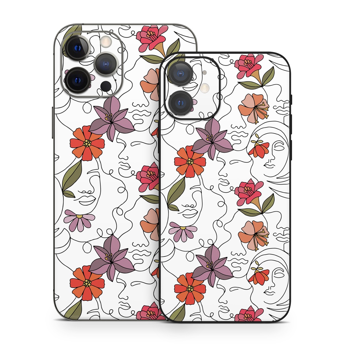 iPhone 12 Series Skin design of Flower, Plant, White, Product, Petal, Branch, Rectangle, Botany, Textile, Creative arts, with white, red, purple, green, orange colors