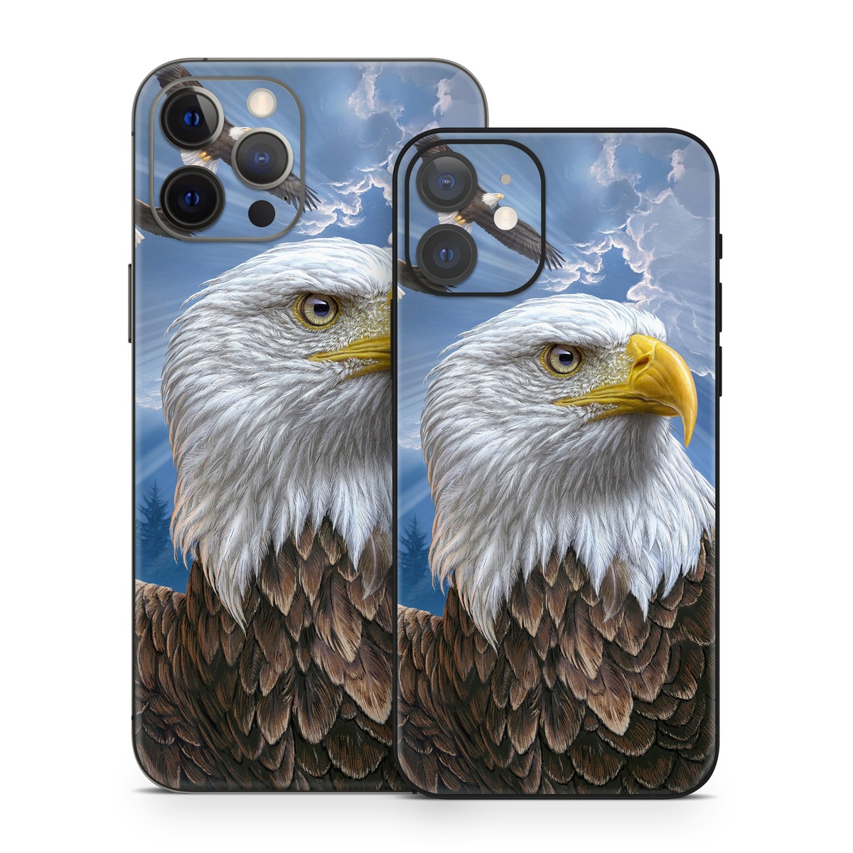 iPhone 12 Series Skin design of Bird, Bald eagle, Bird of prey, Vertebrate, Accipitriformes, Accipitridae, Eagle, Nature, Beak, Kite, with blue, brown, white, yellow colors