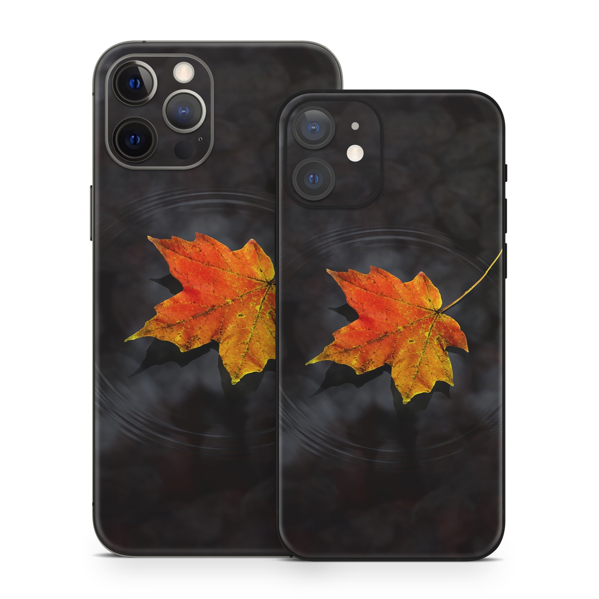 iPhone 12 Skin design of Leaf, Maple leaf, Tree, Black maple, Sky, Yellow, Deciduous, Orange, Autumn, Red with black, red, green colors