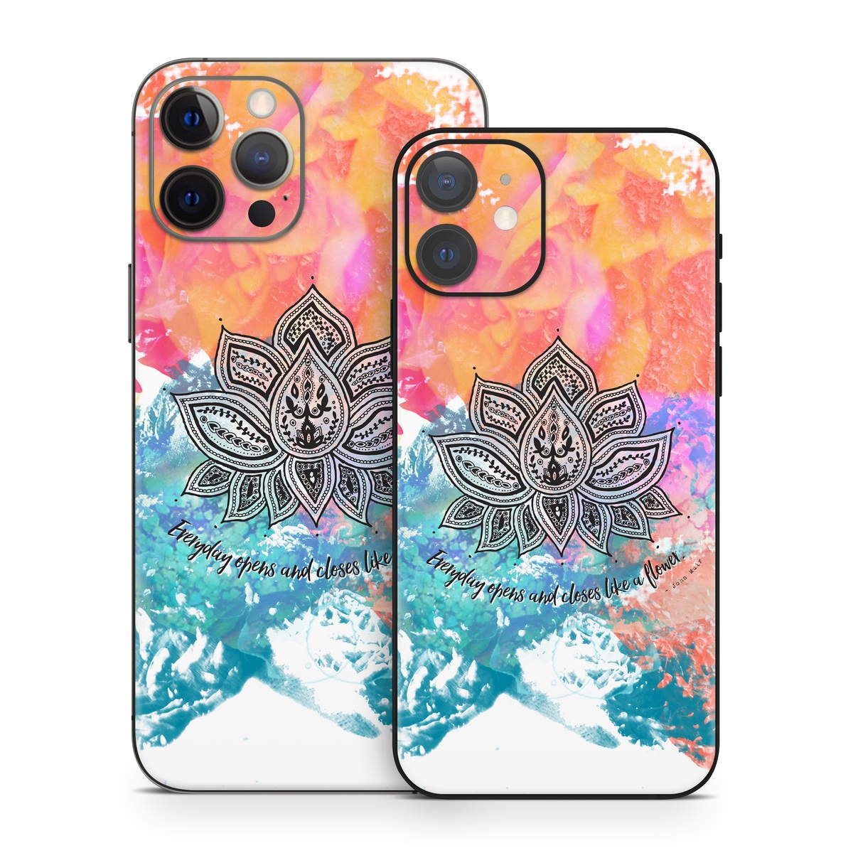 iPhone 12 Series Skin design of Pink, Leaf, Pattern, Design, Graphic design, Illustration, Symmetry, Visual arts, Art, Plant, with orange, yellow, red, blue, green, black colors