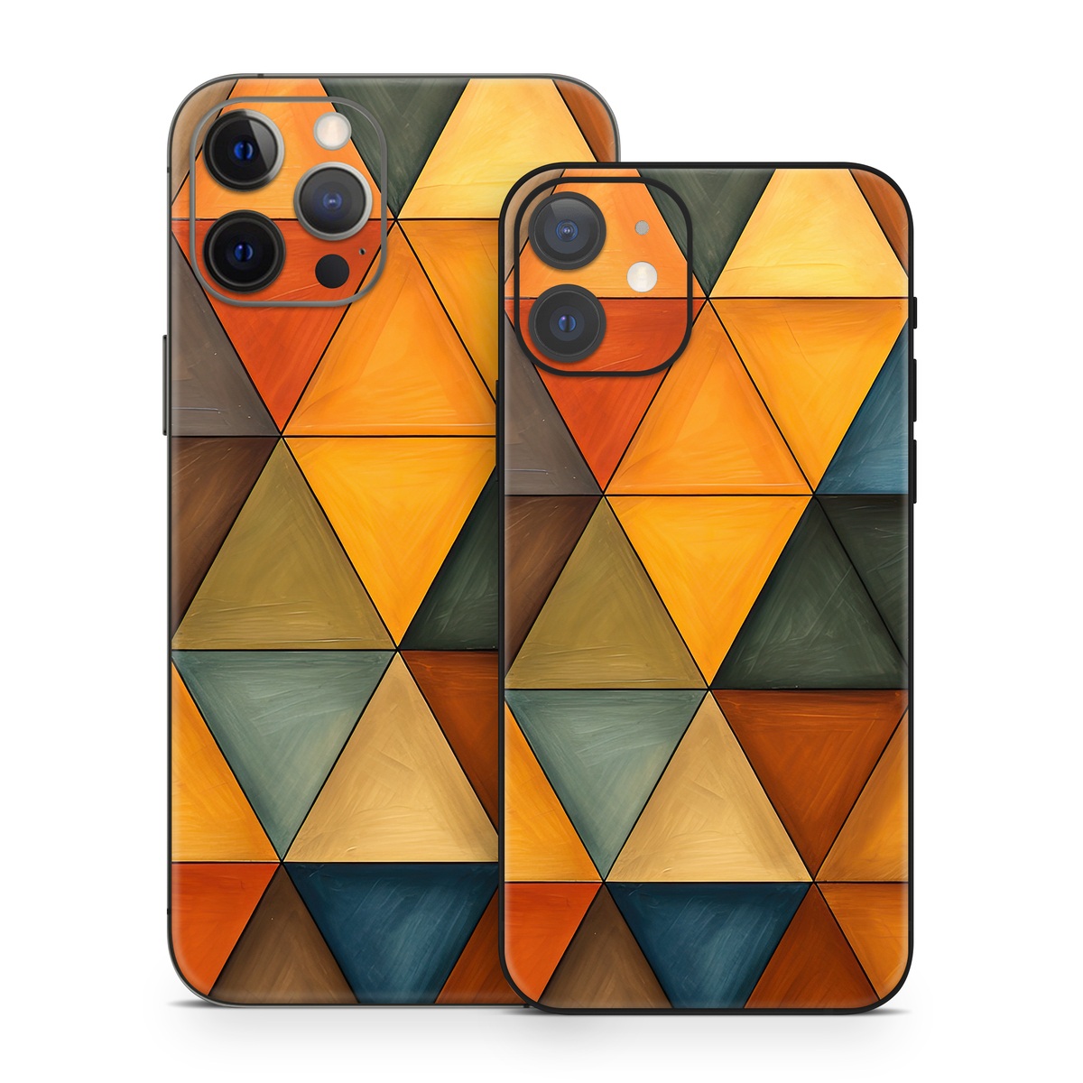 iPhone 12 Series Skin design of Brown, Colorfulness, Rectangle, Azure, Amber, Orange, Triangle, Art, Flooring, Line, with yellow, orange, red, black, blue, brown colors