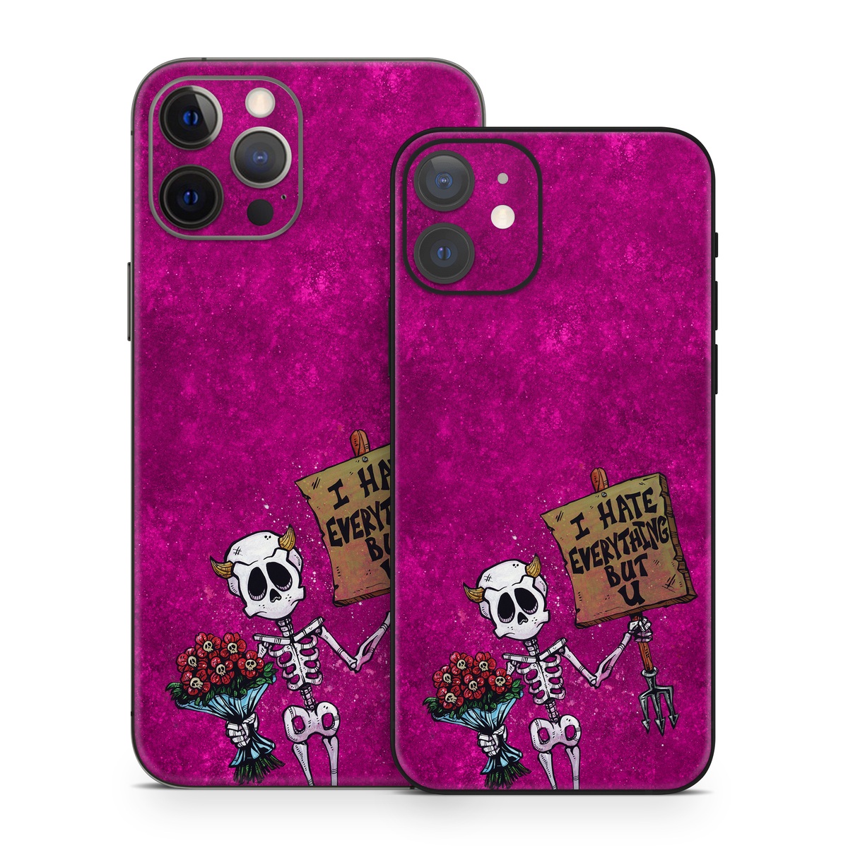 iPhone 12 Series Skin design of Purple, Pink, Violet, Magenta, Font, Tints and shades, Art, Electric blue, Skull, Rectangle, with white, gray, pink, red, green, brown, black colors