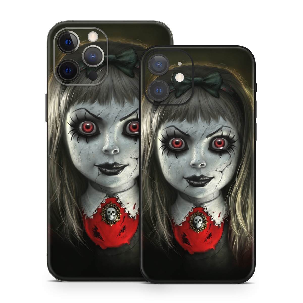 iPhone 12 Series Skin design of Fiction, Illustration, Fictional character, Ghost, Darkness, Vampire, Goth subculture, Zombie, Art, Skull, with white, red, black, yellow colors
