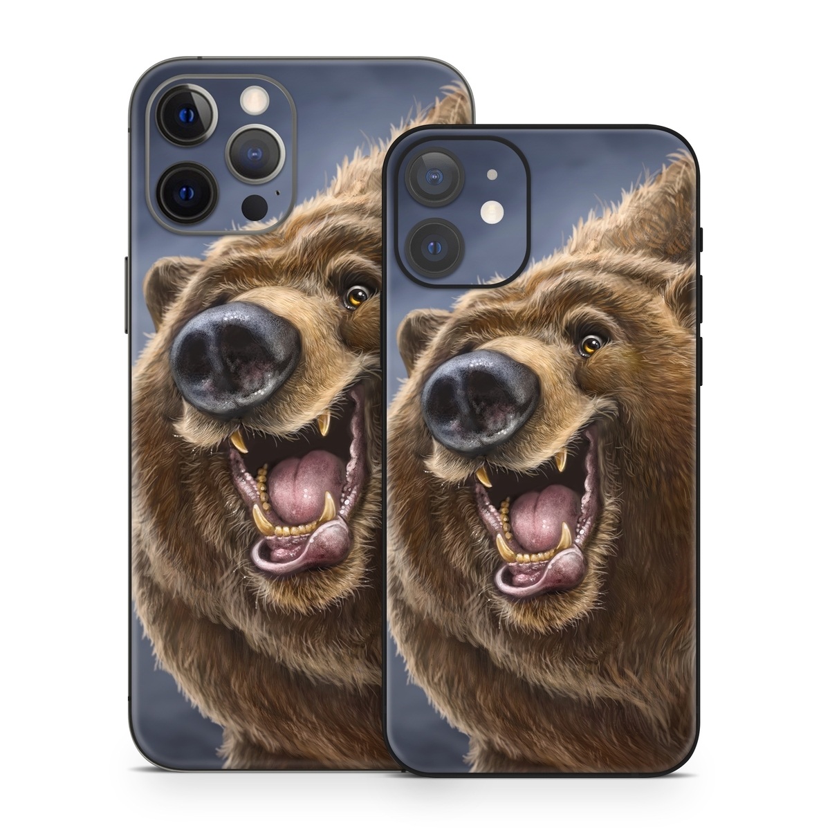 iPhone 12 Series Skin design of Brown bear, Kodiak bear, Carnivore, Grizzly bear, Terrestrial animal, Snout, Bear, Whiskers, Fur, Fang, with brown, black, white, pink, gray colors