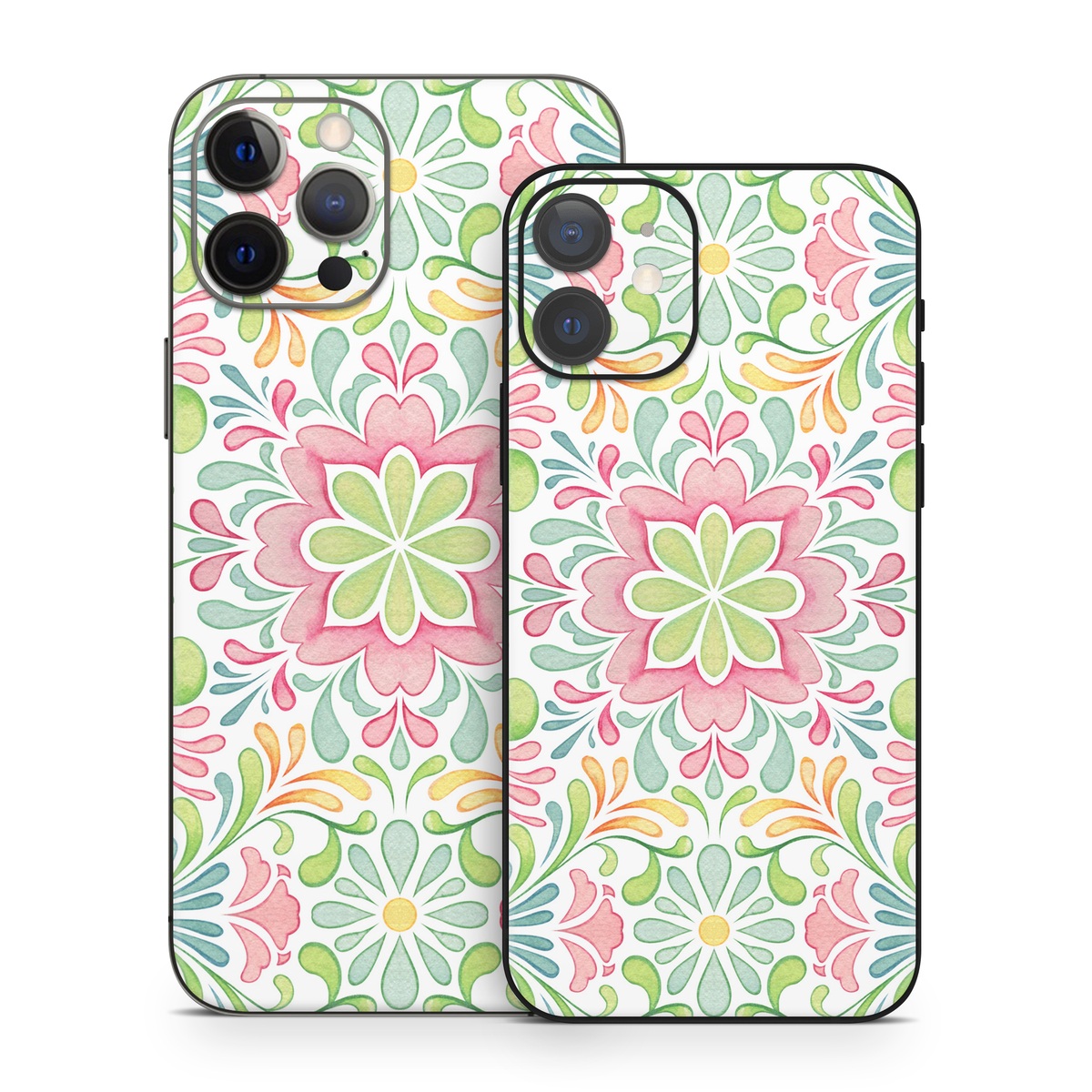 iPhone 12 Series Skin design of Pattern, Pink, Visual arts, Design, Textile, Wrapping paper, Symmetry, Floral design, Motif, with gray, white, pink, green colors
