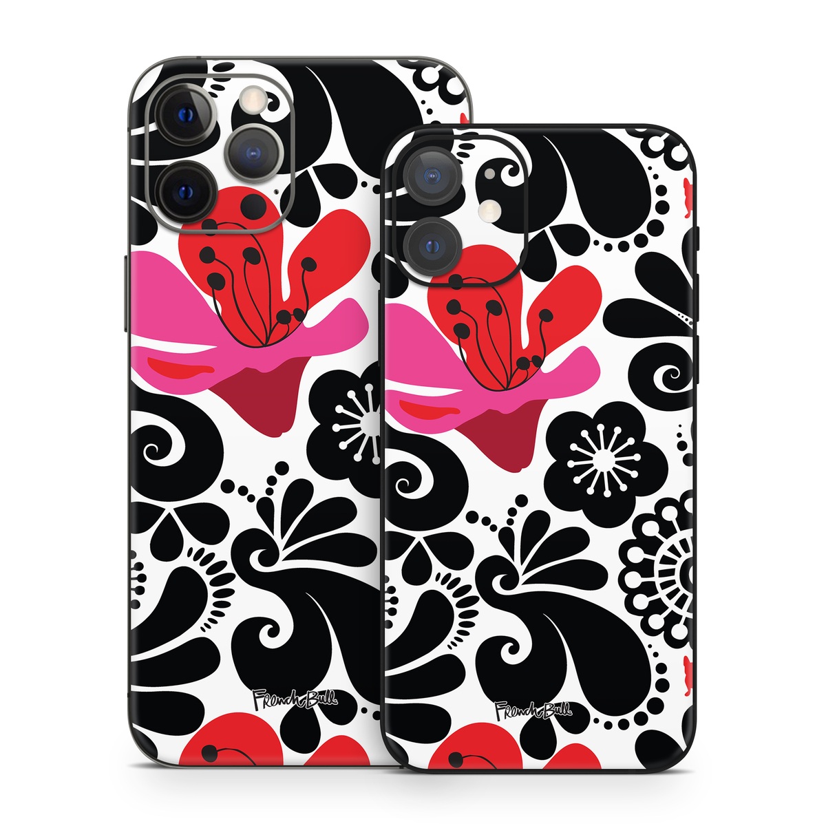 iPhone 12 Series Skin design of White, Product, Green, Botany, Petal, Textile, Pink, Creative arts, Line, Magenta, with black, white, pink, red colors