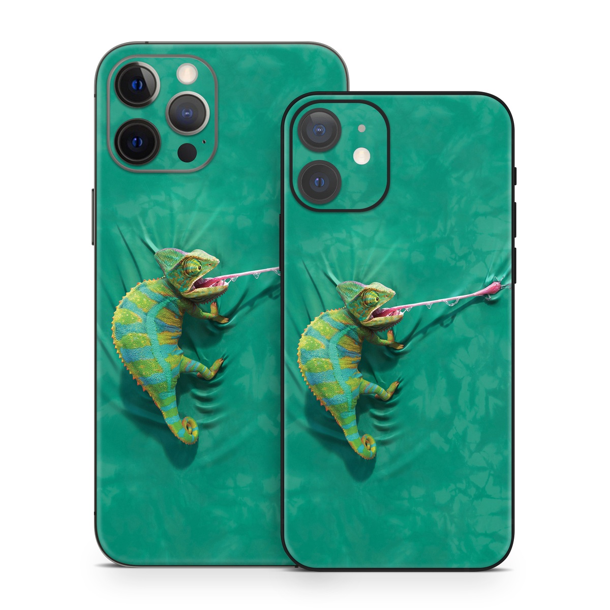 iPhone 12 Series Skin design of Green, Fish, Tail, Chameleon, with blue, black, green, gray colors