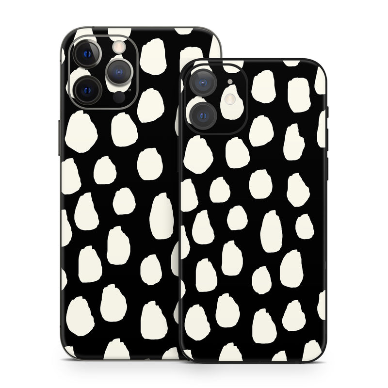 iPhone 12 Series Skin design of White, Black and white, Monochrome, Pattern, Polka dot, with black, white colors