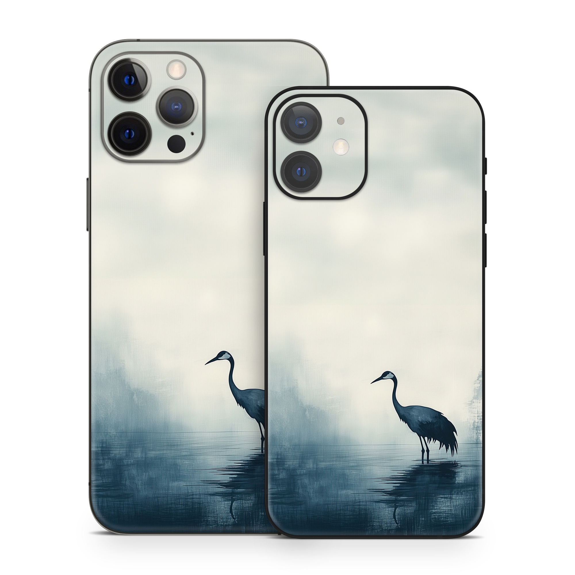 iPhone 12 Series Skin design of Bird, Water, Beak, Feather, Natural landscape, Pelecaniformes, Sky, Wing, Water bird, Heron, with black, blue, white, gray colors
