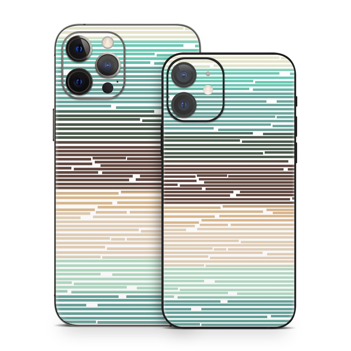 iPhone 12 Series Skin design of Line, Parallel, Pattern, with blue, brown, yellow, orange colors