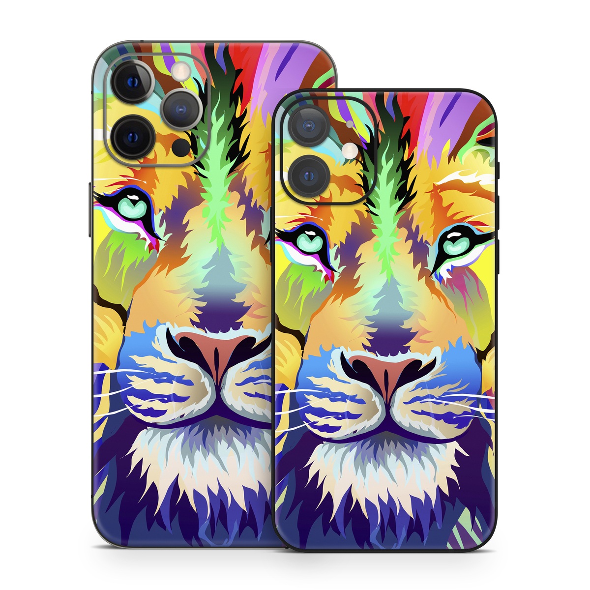 iPhone 12 Series Skin design of Bengal tiger, Felidae, Lion, Wildlife, Big cats, Tiger, Carnivore, Art, Illustration, Painting, with orange, yellow, green, red, pink, blue, purple colors