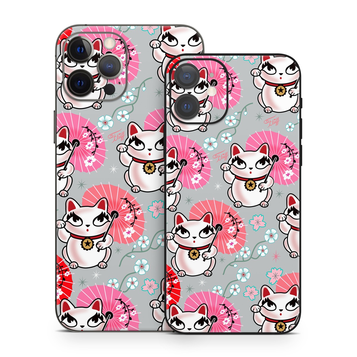 iPhone 12 Series Skin design of Pink, Red, Cartoon, Design, Line, Textile, Pattern, Illustration, Smile, Fictional character, with white, red, pink, gray, blue, black colors