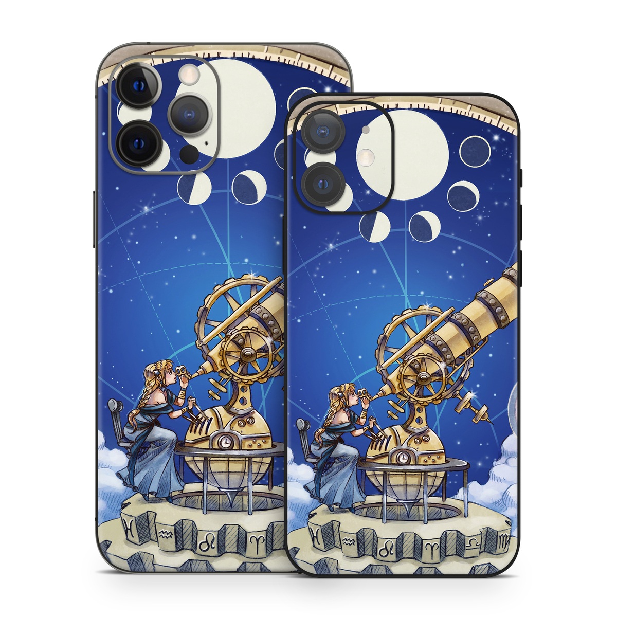 iPhone 12 Series Skin design of Circle, World, Space, Vehicle, Satellite, Illustration, with white, blue, yellow, pink, gray colors