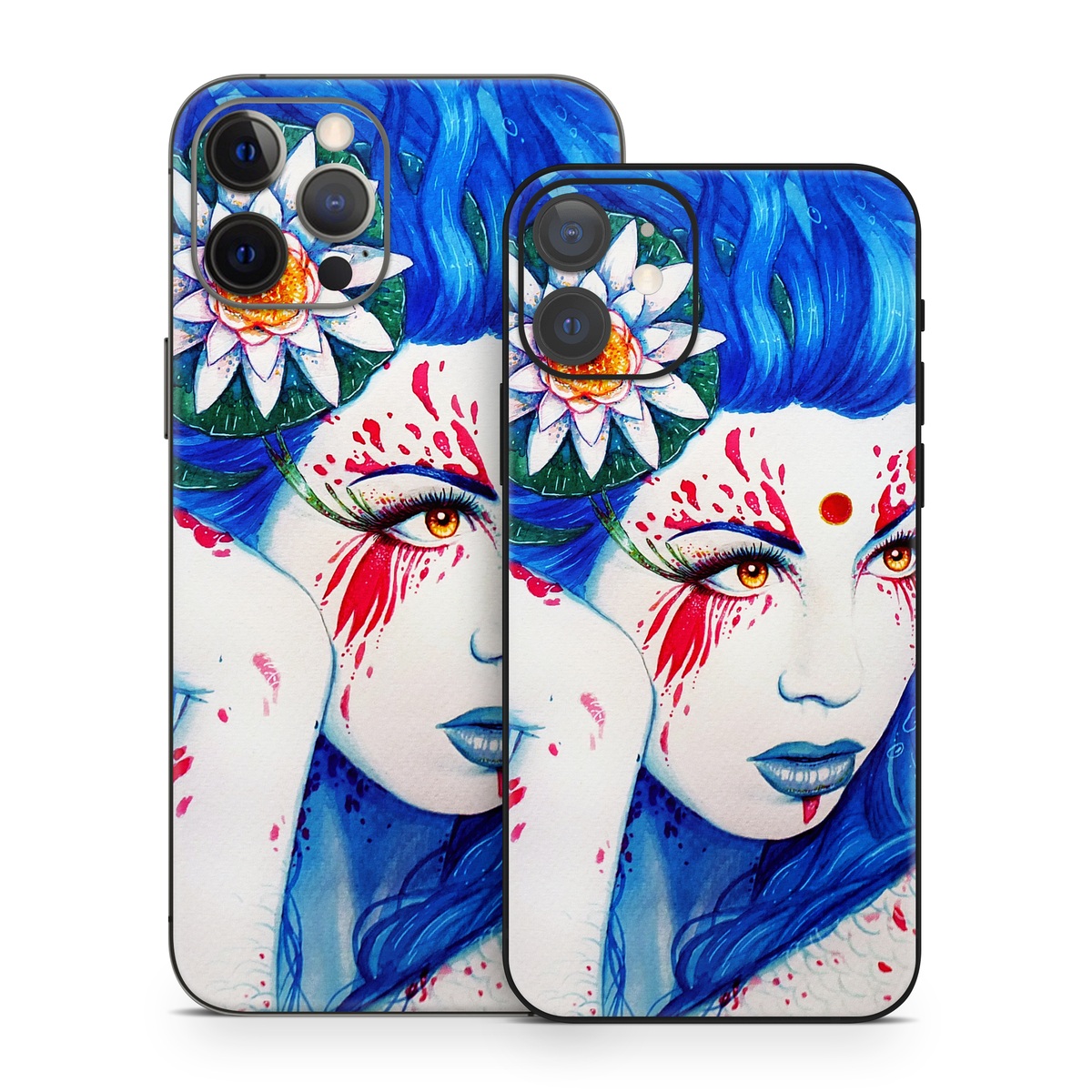 iPhone 12 Series Skin design of Hairstyle, Paint, Art paint, Blue, Painting, Eyelash, Art, Artist, Electric blue, Illustration, with white, blue, red, yellow, green, orange colors