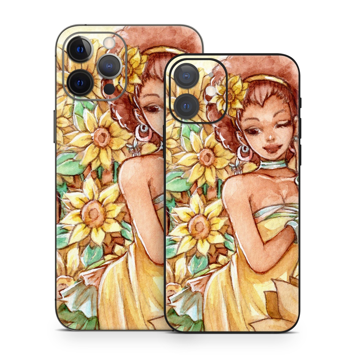 iPhone 12 Series Skin design of Painting, Illustration, Art, Fictional character, Plant, Flower, Clip art, with yellow, orange, brown, green colors