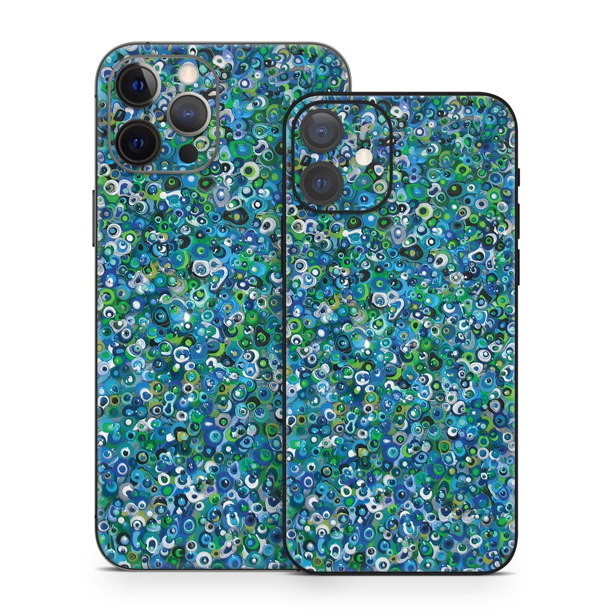 iPhone 12 Series Skin design of Blue, Plant, Glitter, with blue, green, white colors